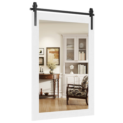 Rustic Wood Frame Barn Door Wall Mirror, White