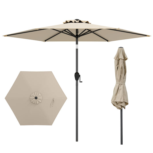7.5 Feet Outdoor Patio Umbrella, Push Button Tilt, Beige Outdoor Umbrellas Beige at Gallery Canada