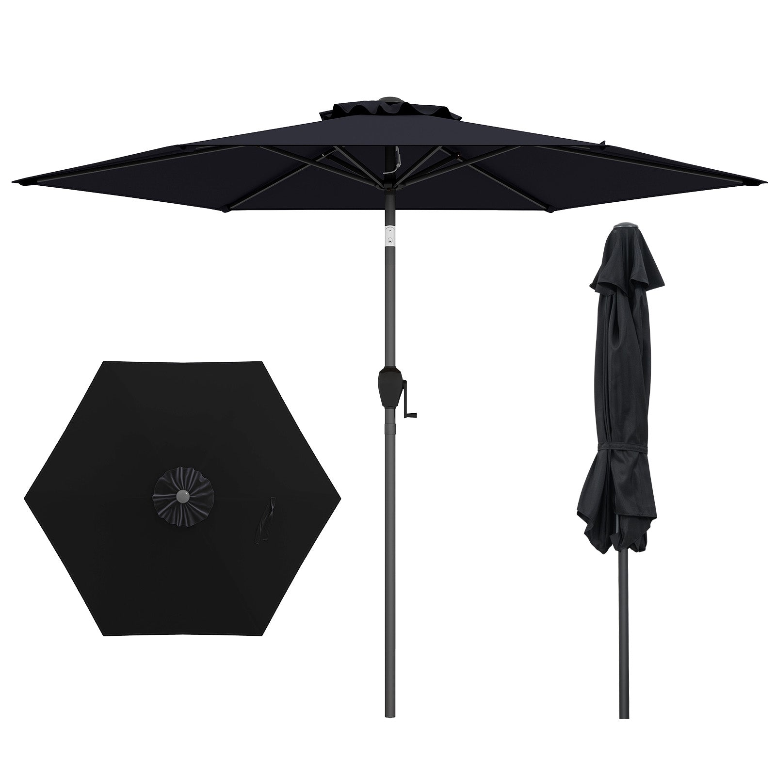 7.5 feet Outdoor Patio Heavy Duty Market Umbrella with Push Button Tilt, Black Outdoor Umbrellas at Gallery Canada