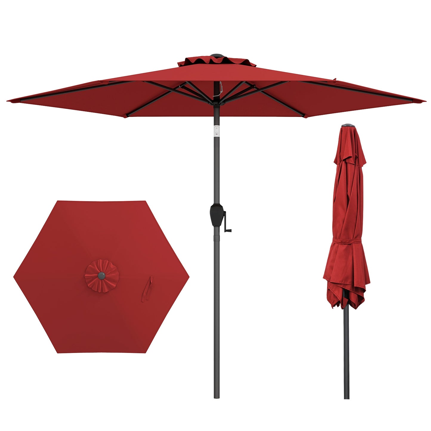 7.5 Feet Outdoor Patio Market Umbrella, Push Button Tilt, Burgundy Outdoor Umbrellas Burgundy at Gallery Canada