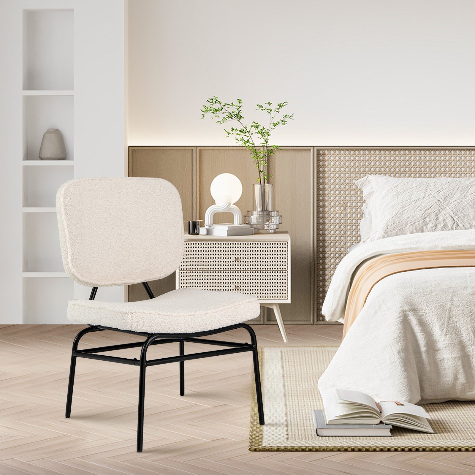 Upholstered Accent Chair Sherpa Reading Chair with Sponge Padding, Beige Armless Chairs at Gallery Canada