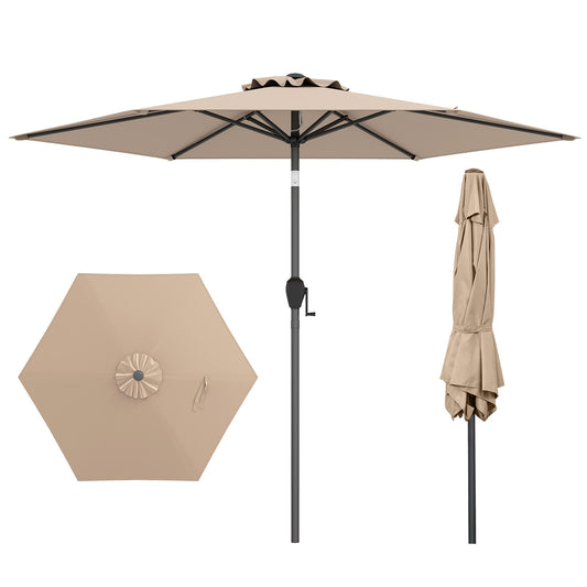 7.5 Feet Outdoor Patio Umbrella With Push Button Tilt, Tan Outdoor Umbrellas Tan at Gallery Canada