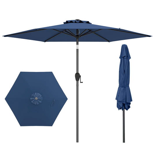 7.5 Feet Heavy Duty Patio Market Umbrella, Push Button Tilt, Navy Outdoor Umbrellas Navy at Gallery Canada