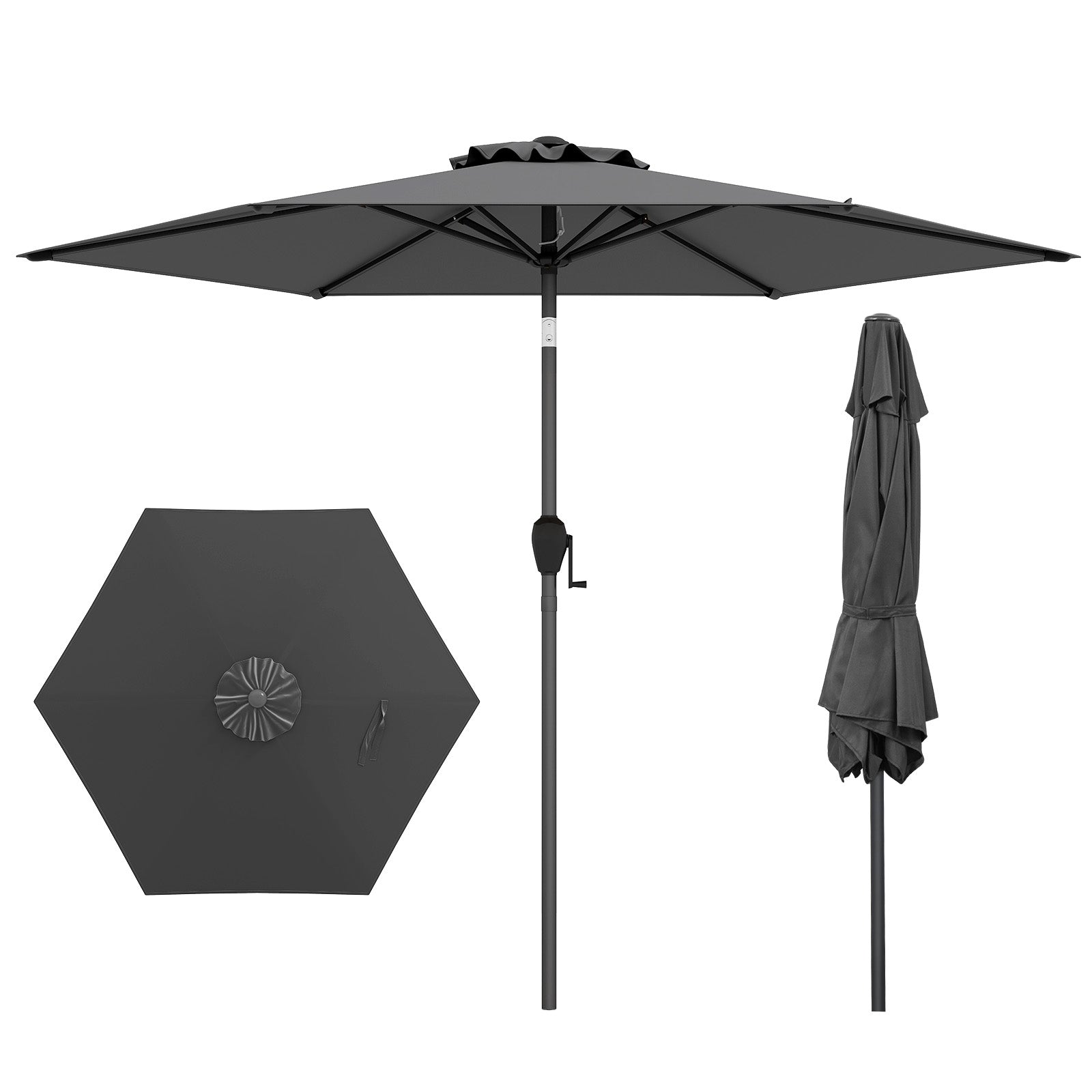 7.5 Feet Outdoor Patio Heavy Duty Market Umbrella, Gray Outdoor Umbrellas Gray at Gallery Canada