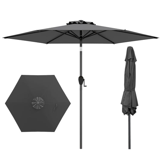 7.5 Feet Outdoor Patio Heavy Duty Market Umbrella, Gray Outdoor Umbrellas Gray at Gallery Canada