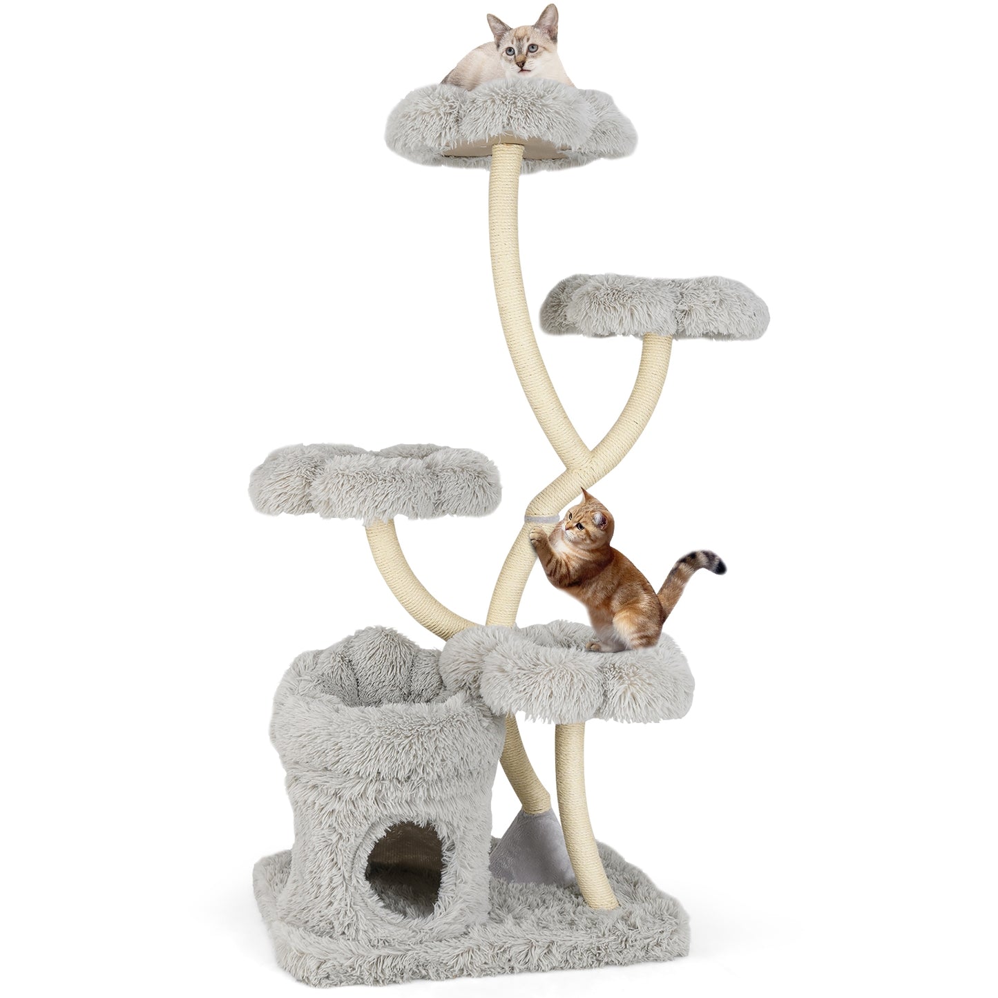 Freestanding Cat Tower with four Flower-shaped Platforms and Sisal Scratching Posts, Gray Cat Trees Condos & Scratchers Gray at Gallery Canada