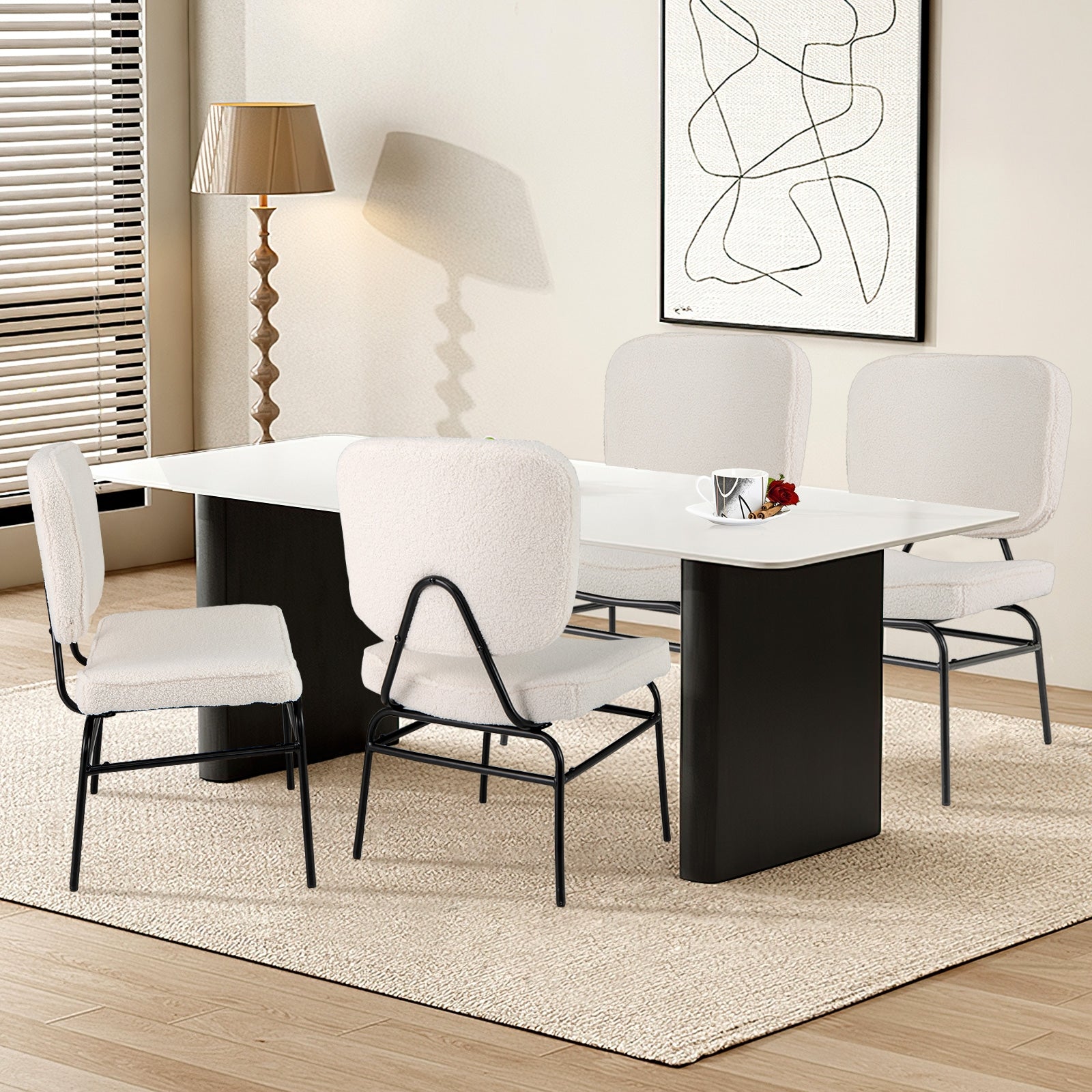 Upholstered Accent Chair Sherpa Reading Chair with Sponge Padding, Beige Armless Chairs at Gallery Canada