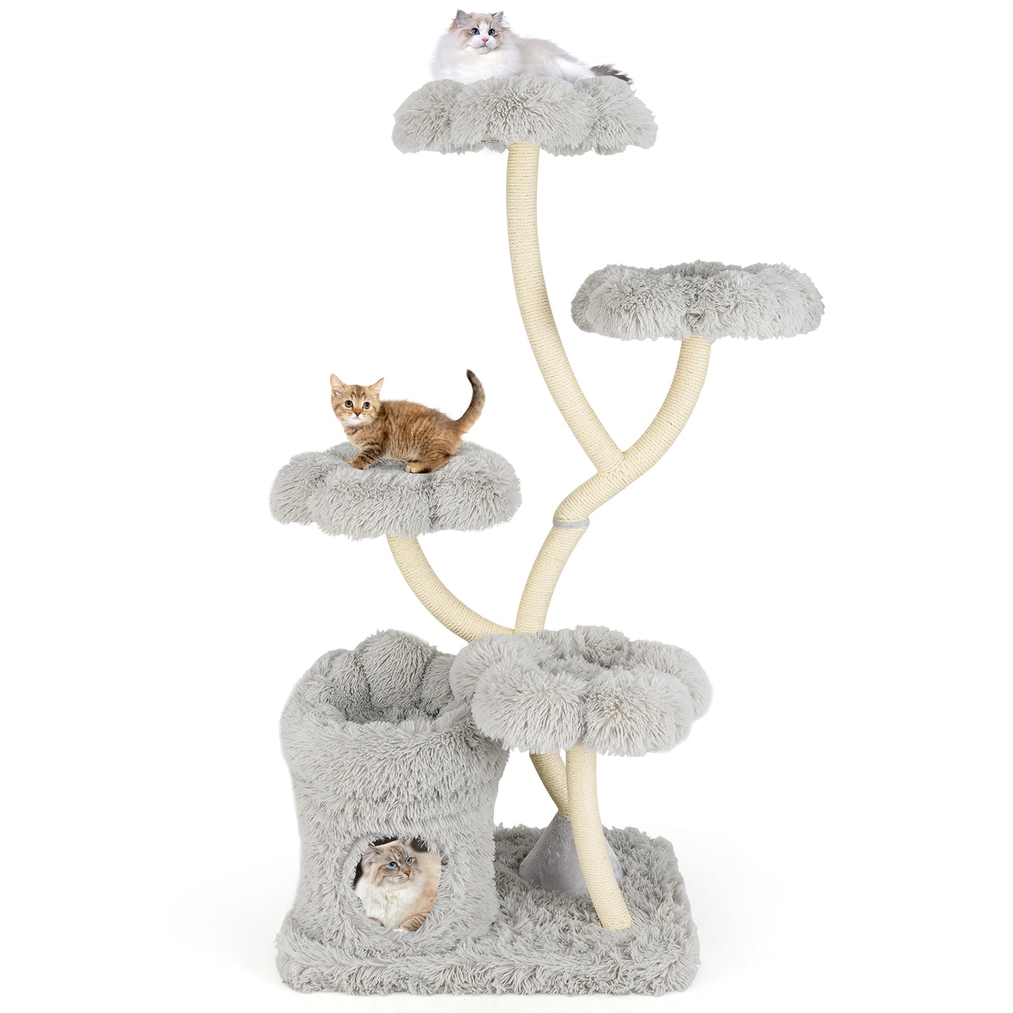 Freestanding Cat Tower with four Flower-shaped Platforms and Sisal Scratching Posts, Gray Cat Trees Condos & Scratchers at Gallery Canada