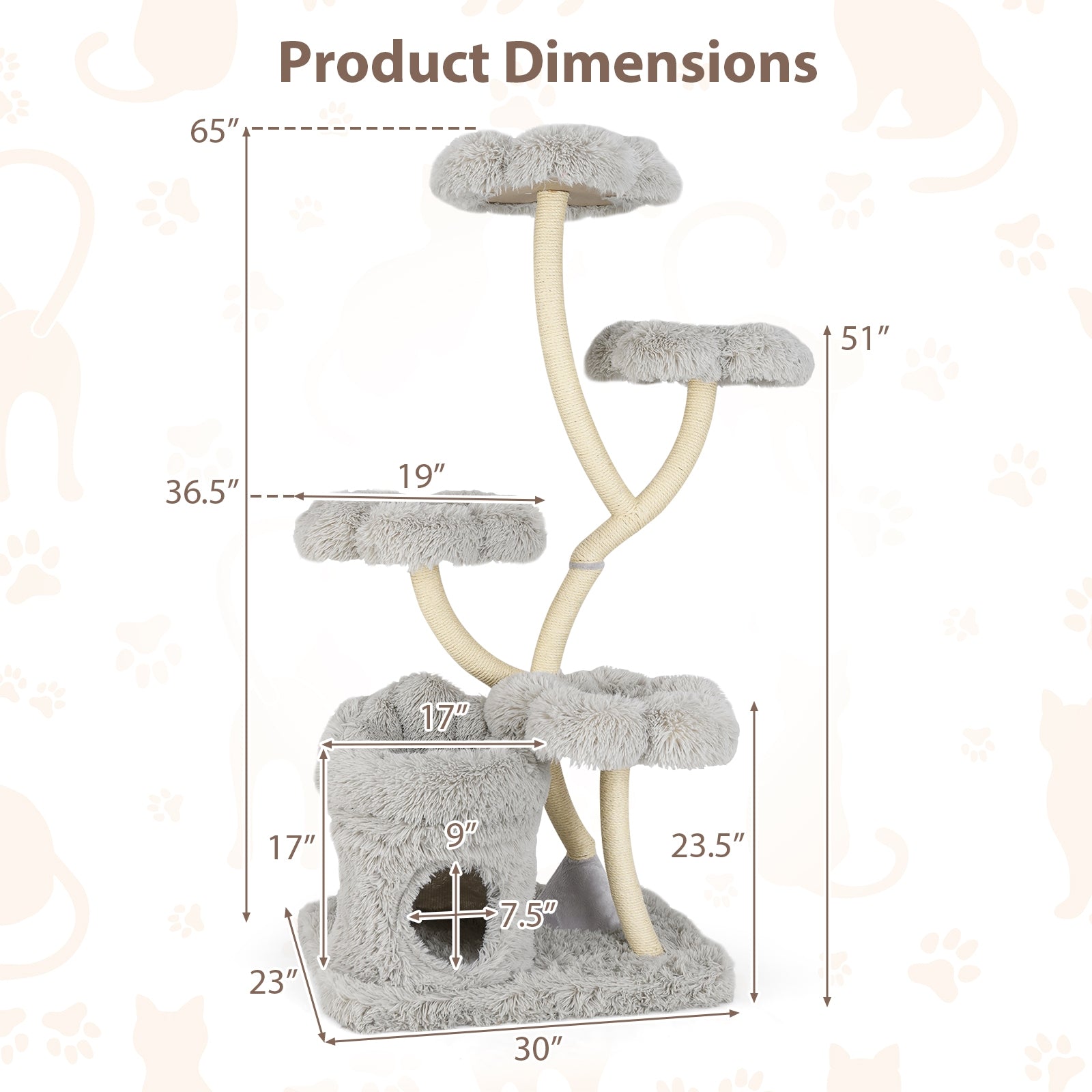 Freestanding Cat Tower with four Flower-shaped Platforms and Sisal Scratching Posts, Gray Cat Trees Condos & Scratchers at Gallery Canada