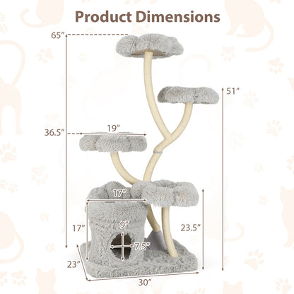 Freestanding Cat Tower with four Flower-shaped Platforms and Sisal Scratching Posts, Gray Cat Trees Condos & Scratchers at Gallery Canada
