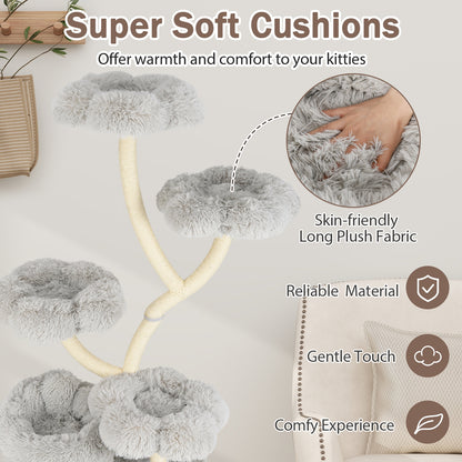 Freestanding Cat Tower with four Flower-shaped Platforms and Sisal Scratching Posts, Gray Cat Trees Condos & Scratchers at Gallery Canada