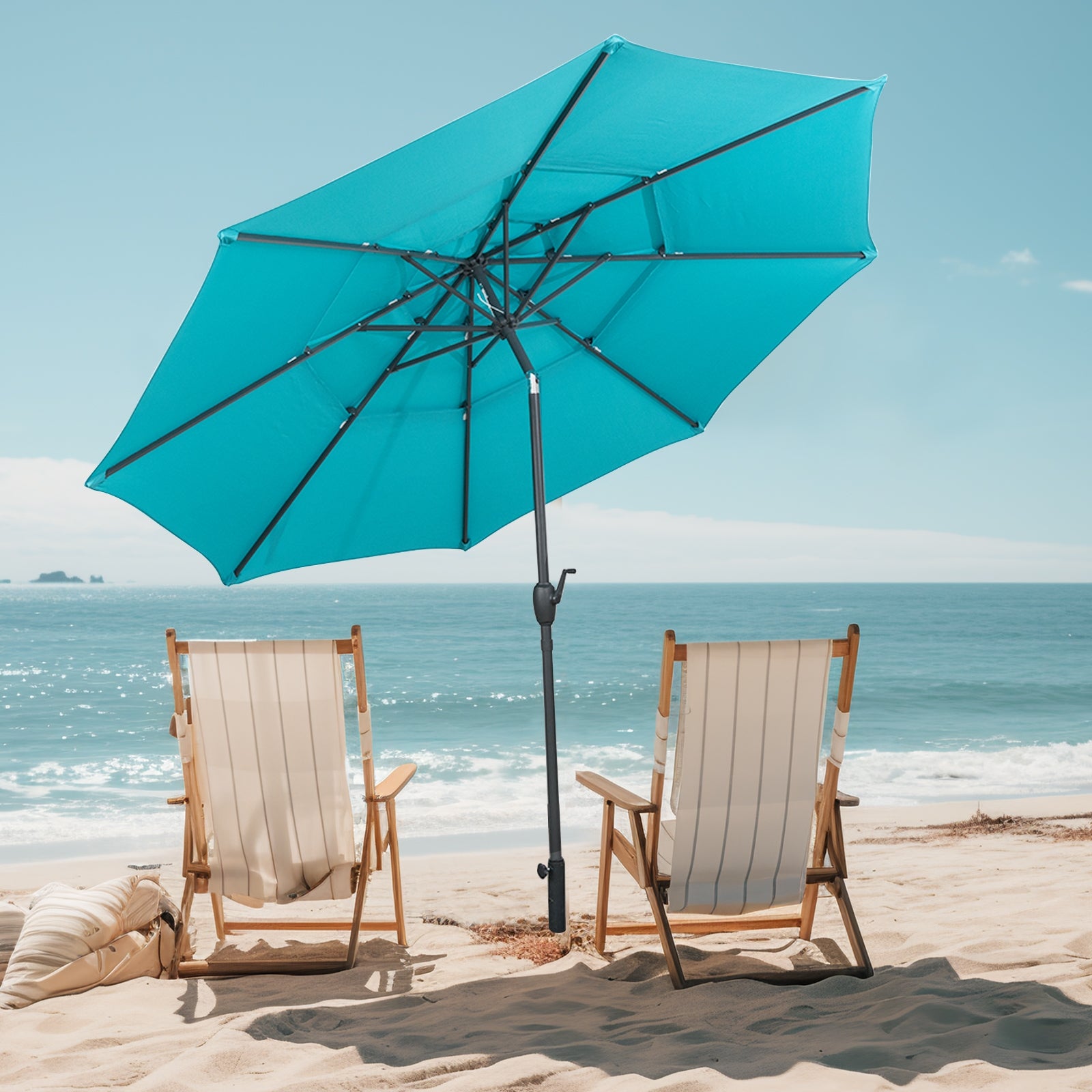 10 ft 3-tier Vented Patio Umbrella with Push Button Tilt, Green Outdoor Umbrellas at Gallery Canada