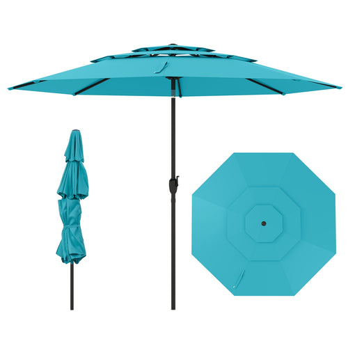 10 ft 3-Tier Vented Patio Umbrella, Push Button Tilt, Green