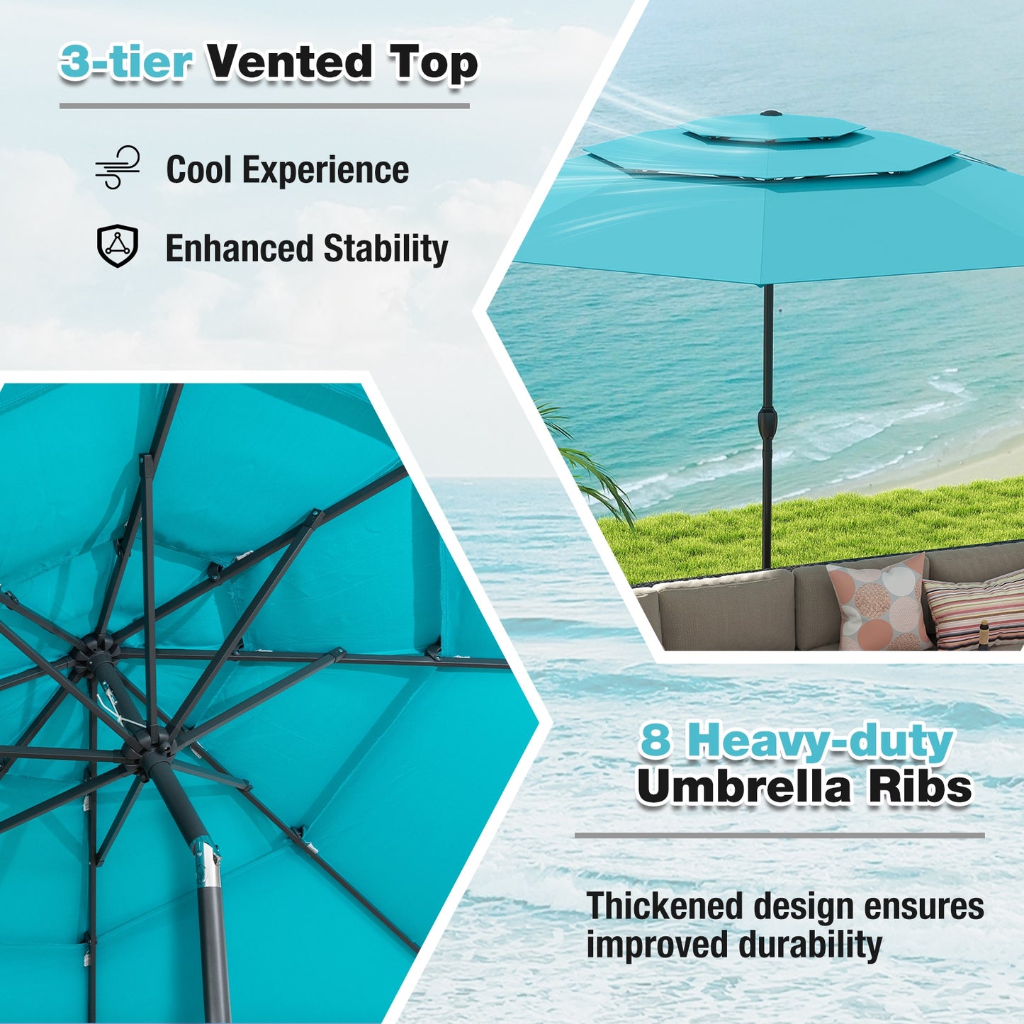 10 ft 3-tier Vented Patio Umbrella with Push Button Tilt, Green Outdoor Umbrellas at Gallery Canada