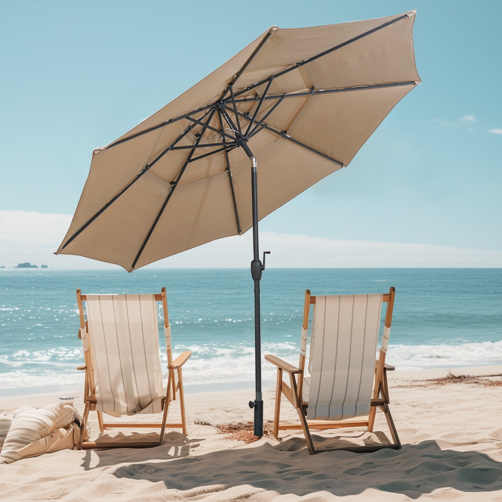 10 ft 3-tier Vented Patio Umbrella with Push Button Tilt, Brown Outdoor Umbrellas at Gallery Canada