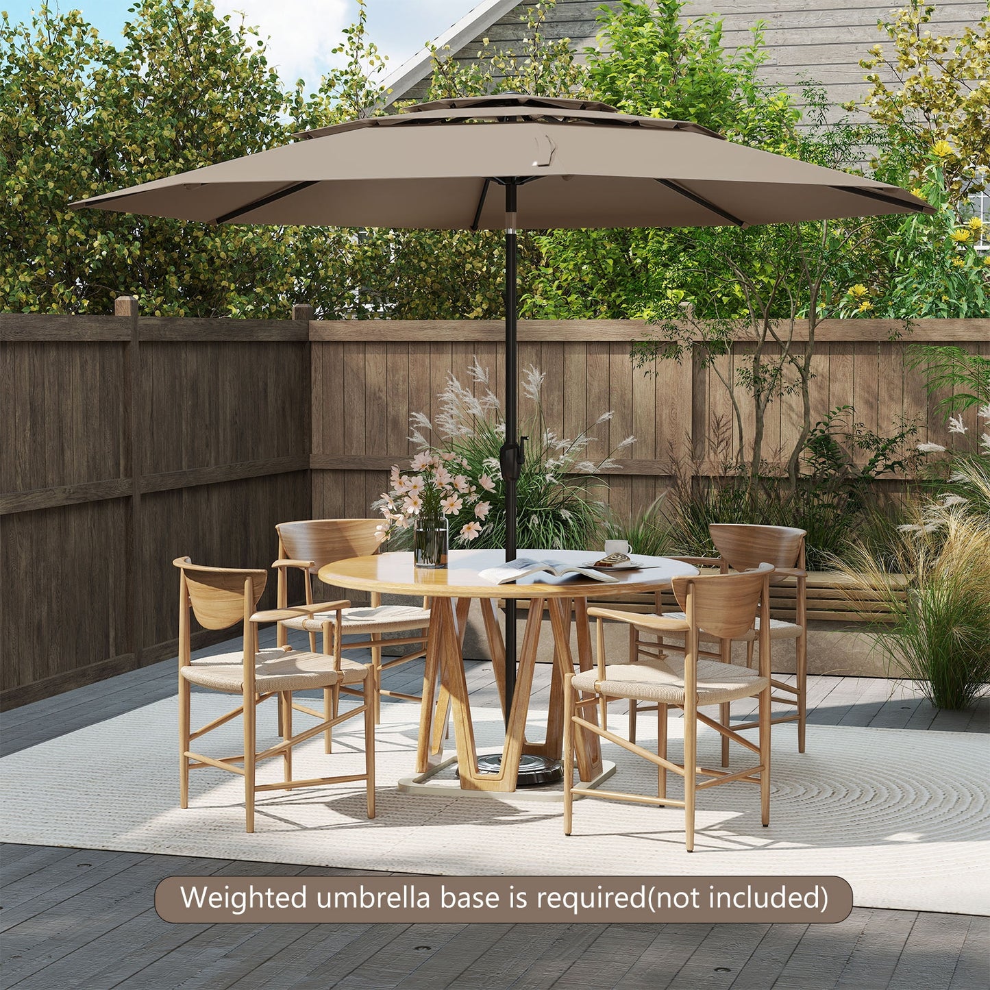 10 ft 3-tier Vented Patio Umbrella with Push Button Tilt, Brown Outdoor Umbrellas at Gallery Canada