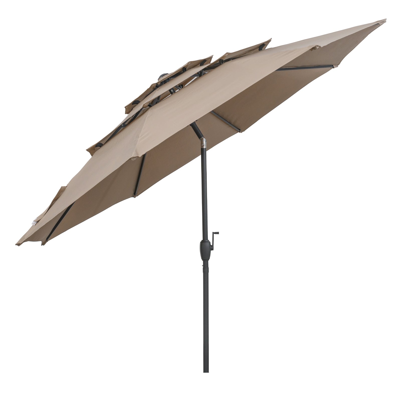 10 ft 3-tier Vented Patio Umbrella with Push Button Tilt, Brown Outdoor Umbrellas at Gallery Canada