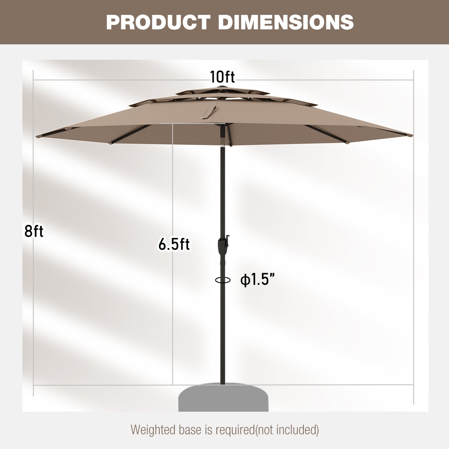 10 ft 3-tier Vented Patio Umbrella with Push Button Tilt, Brown Outdoor Umbrellas at Gallery Canada