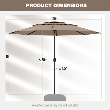 10 ft 3-tier Vented Patio Umbrella with Push Button Tilt, Brown Outdoor Umbrellas at Gallery Canada