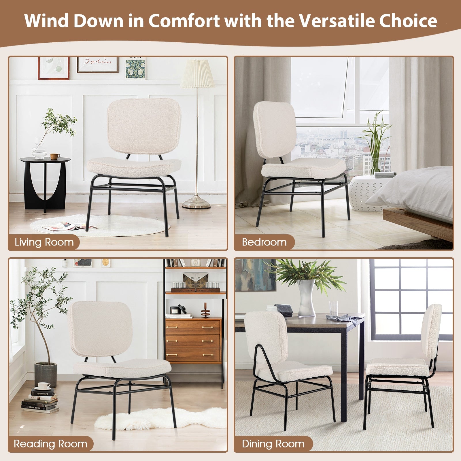 Upholstered Accent Chair Sherpa Reading Chair with Sponge Padding, Beige Armless Chairs at Gallery Canada