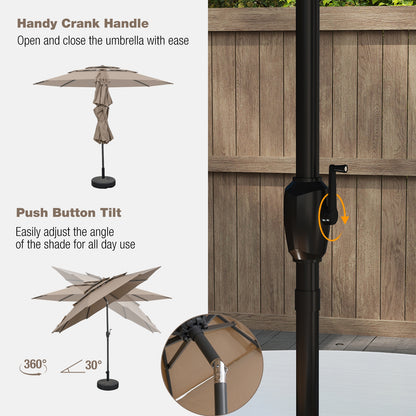 10 ft 3-tier Vented Patio Umbrella with Push Button Tilt, Brown Outdoor Umbrellas at Gallery Canada