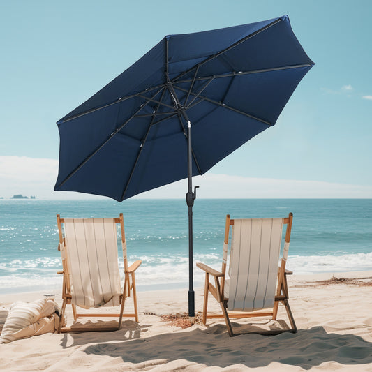 10 ft 3-Tier Vented Patio Umbrella, Push Button Tilt, Navy Outdoor Umbrellas Navy at Gallery Canada