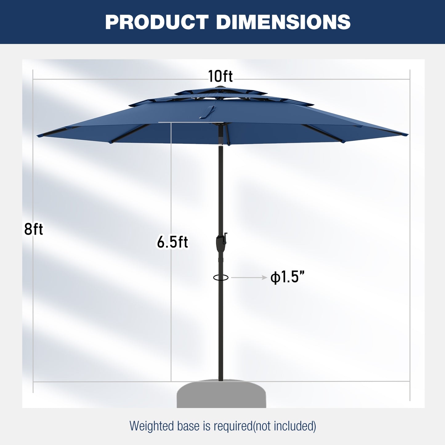 10 ft 3-tier Vented Patio Umbrella with Push Button Tilt, Navy Outdoor Umbrellas at Gallery Canada