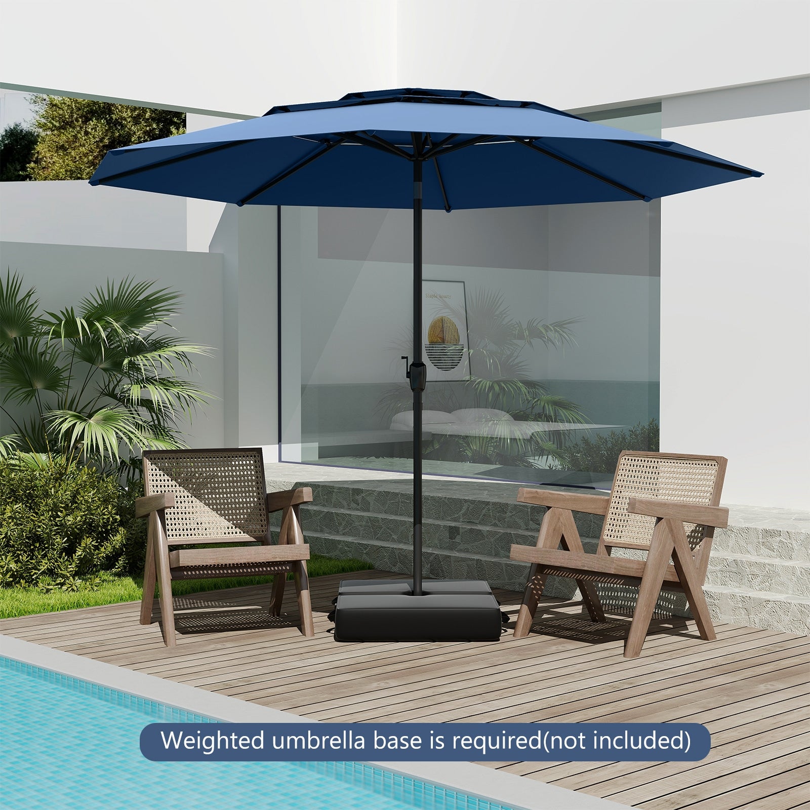 10 ft 3-tier Vented Patio Umbrella with Push Button Tilt, Navy Outdoor Umbrellas at Gallery Canada