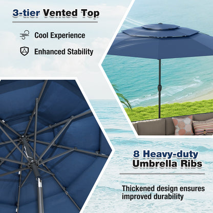 10 ft 3-tier Vented Patio Umbrella with Push Button Tilt, Navy Outdoor Umbrellas at Gallery Canada
