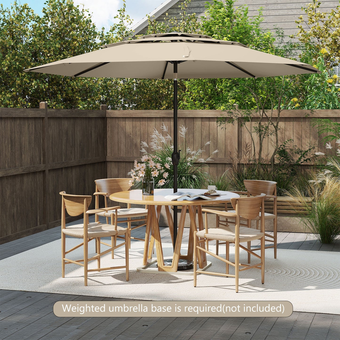 10 ft 3-tier Vented Patio Umbrella with Push Button Tilt, Beige Outdoor Umbrellas at Gallery Canada