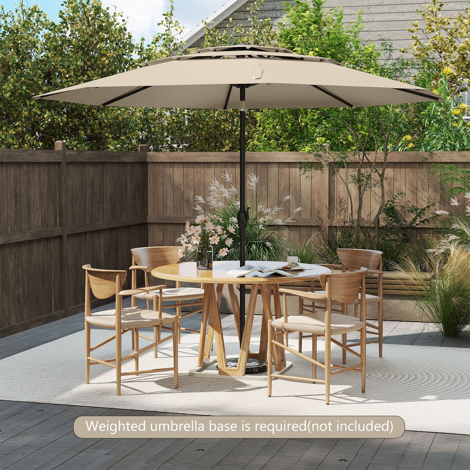 10 ft 3-tier Vented Patio Umbrella with Push Button Tilt, Beige Outdoor Umbrellas at Gallery Canada