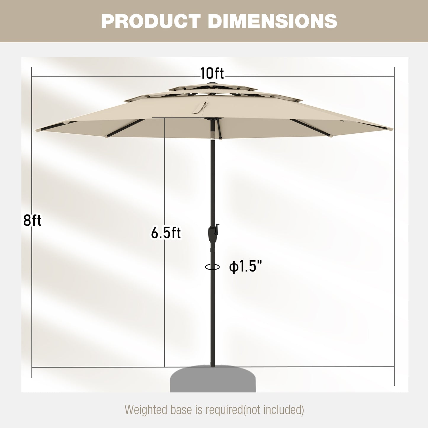10 ft 3-tier Vented Patio Umbrella with Push Button Tilt, Beige Outdoor Umbrellas at Gallery Canada