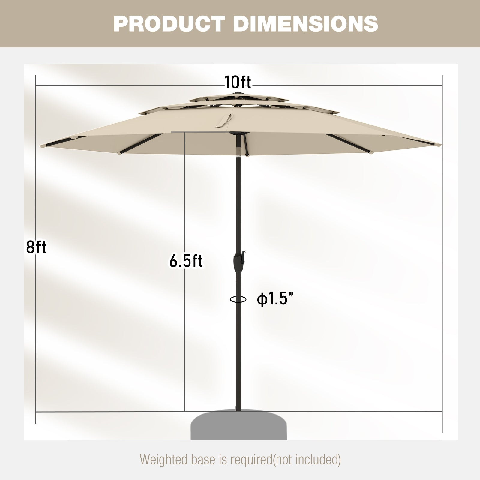 10 ft 3-tier Vented Patio Umbrella with Push Button Tilt, Beige Outdoor Umbrellas at Gallery Canada