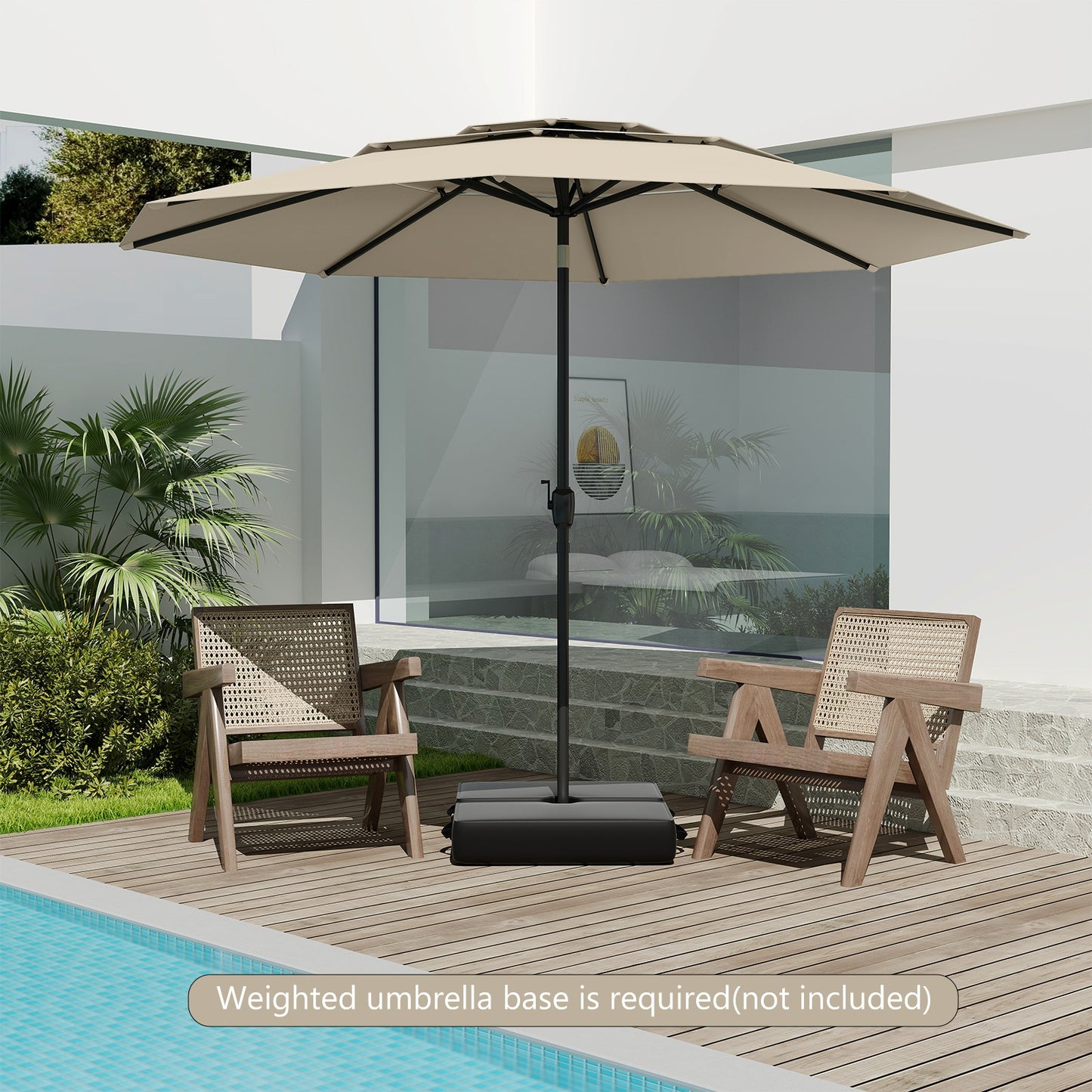 10 ft 3-tier Vented Patio Umbrella with Push Button Tilt, Beige Outdoor Umbrellas at Gallery Canada