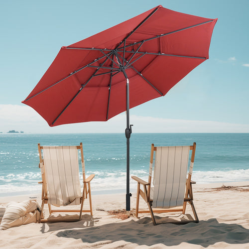 10 ft 3-Tier Vented Patio Umbrella, Push Button Tilt, Red