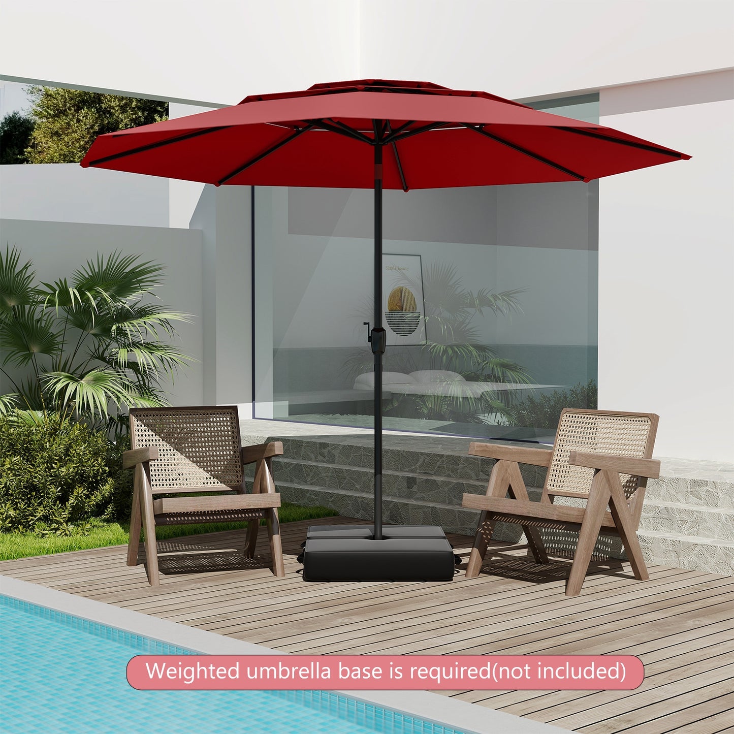 10 ft 3-tier Vented Patio Umbrella with Push Button Tilt, Red Outdoor Umbrellas at Gallery Canada