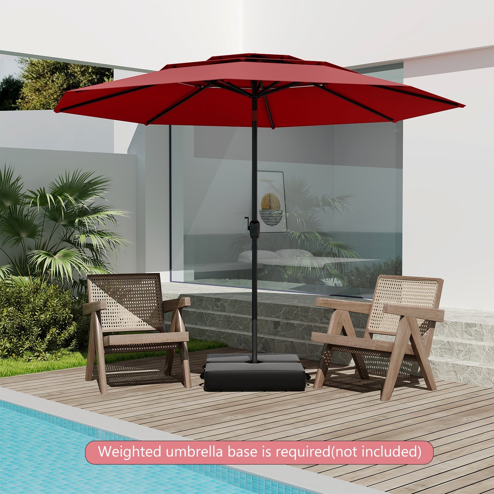 10 ft 3-tier Vented Patio Umbrella with Push Button Tilt, Red Outdoor Umbrellas at Gallery Canada
