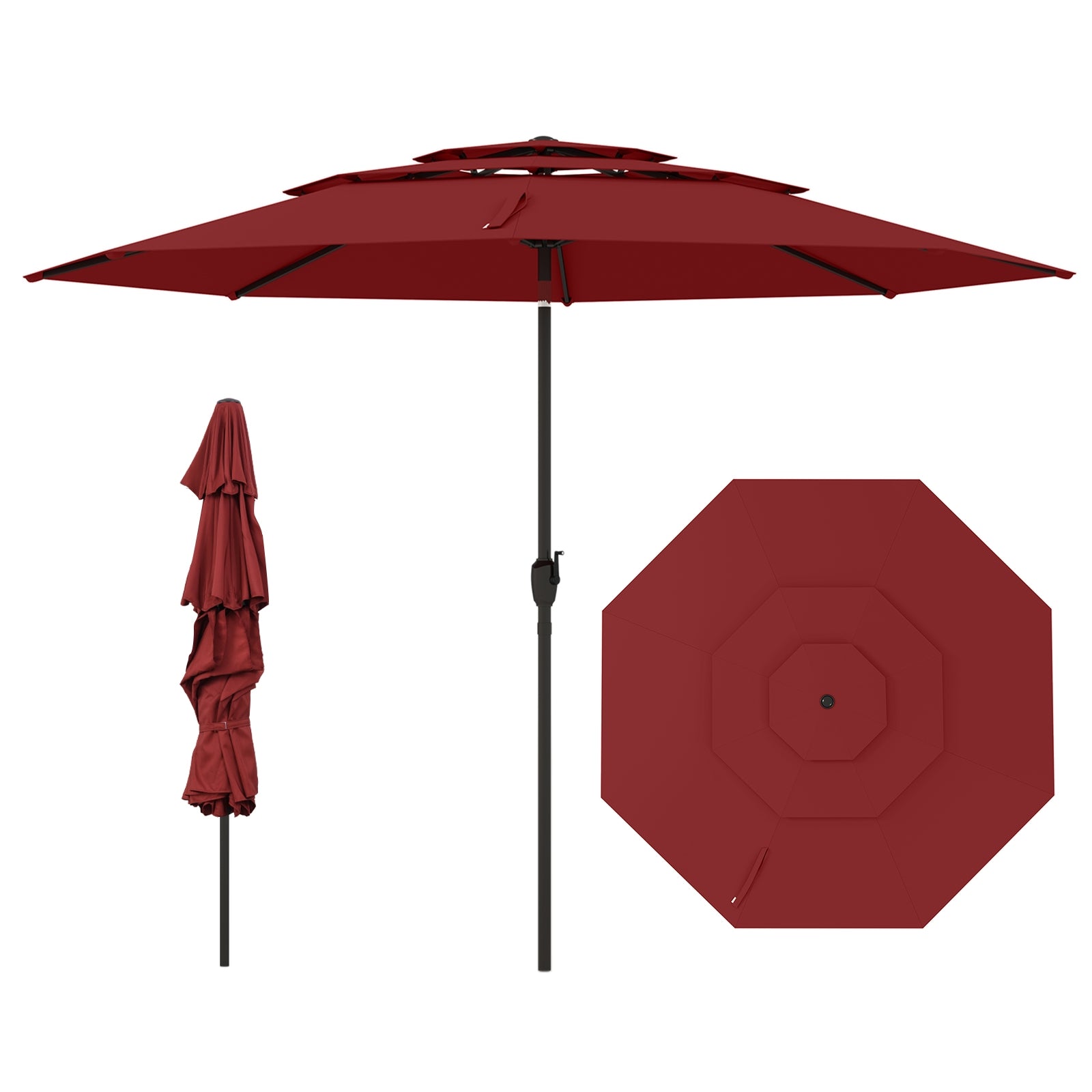 10 ft 3-Tier Vented Patio Umbrella, Push Button Tilt, Red Outdoor Umbrellas at Gallery Canada