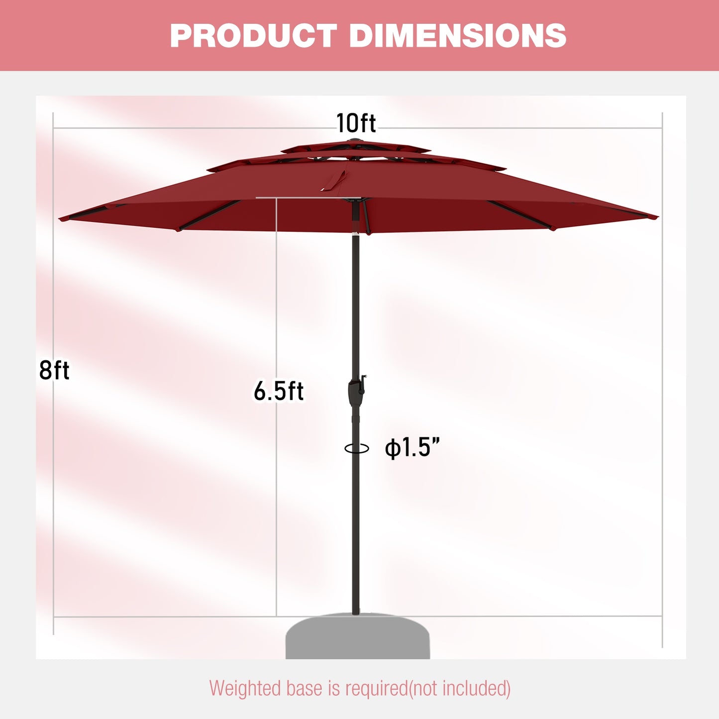 10 ft 3-tier Vented Patio Umbrella with Push Button Tilt, Red Outdoor Umbrellas at Gallery Canada