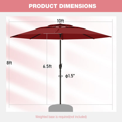 10 ft 3-tier Vented Patio Umbrella with Push Button Tilt, Red Outdoor Umbrellas at Gallery Canada