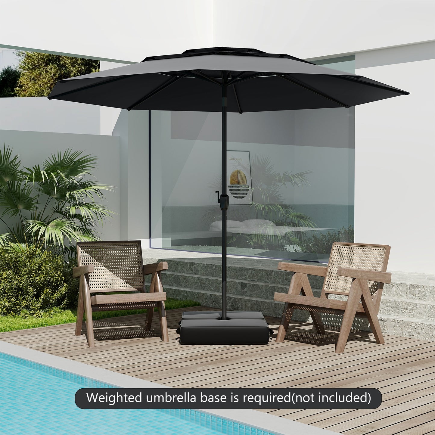 10 ft 3-tier Vented Patio Umbrella with Push Button Tilt, Black Outdoor Umbrellas at Gallery Canada