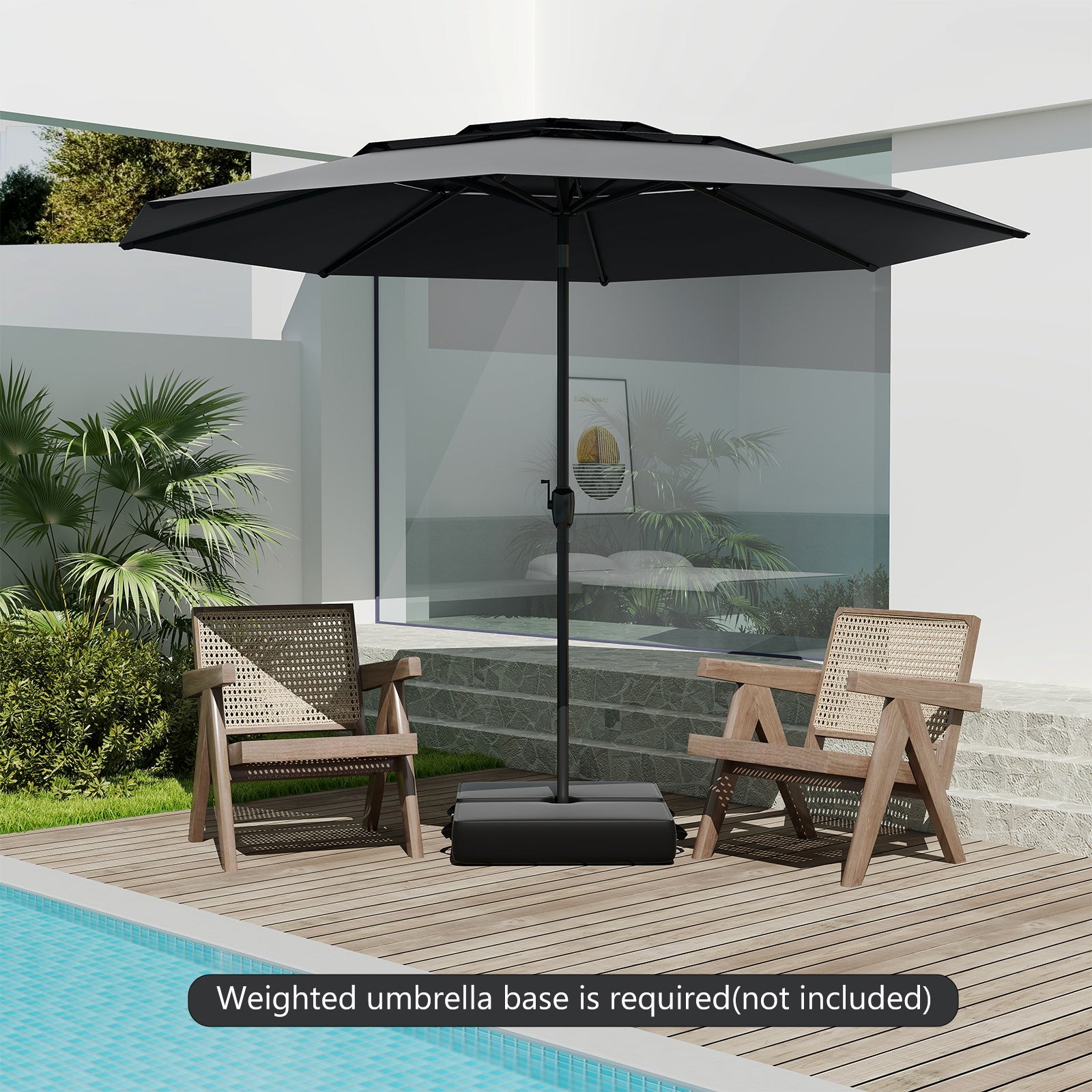 10 ft 3-tier Vented Patio Umbrella with Push Button Tilt, Black Outdoor Umbrellas at Gallery Canada
