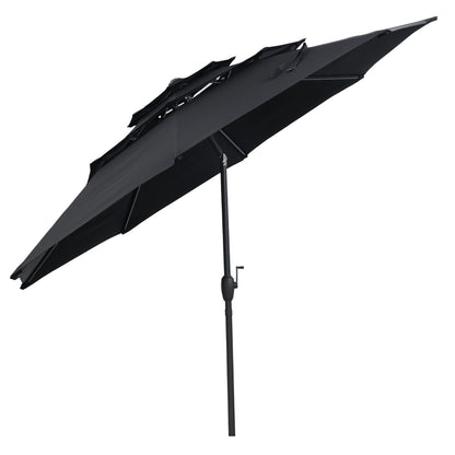 10 ft 3-tier Vented Patio Umbrella with Push Button Tilt, Black Outdoor Umbrellas at Gallery Canada