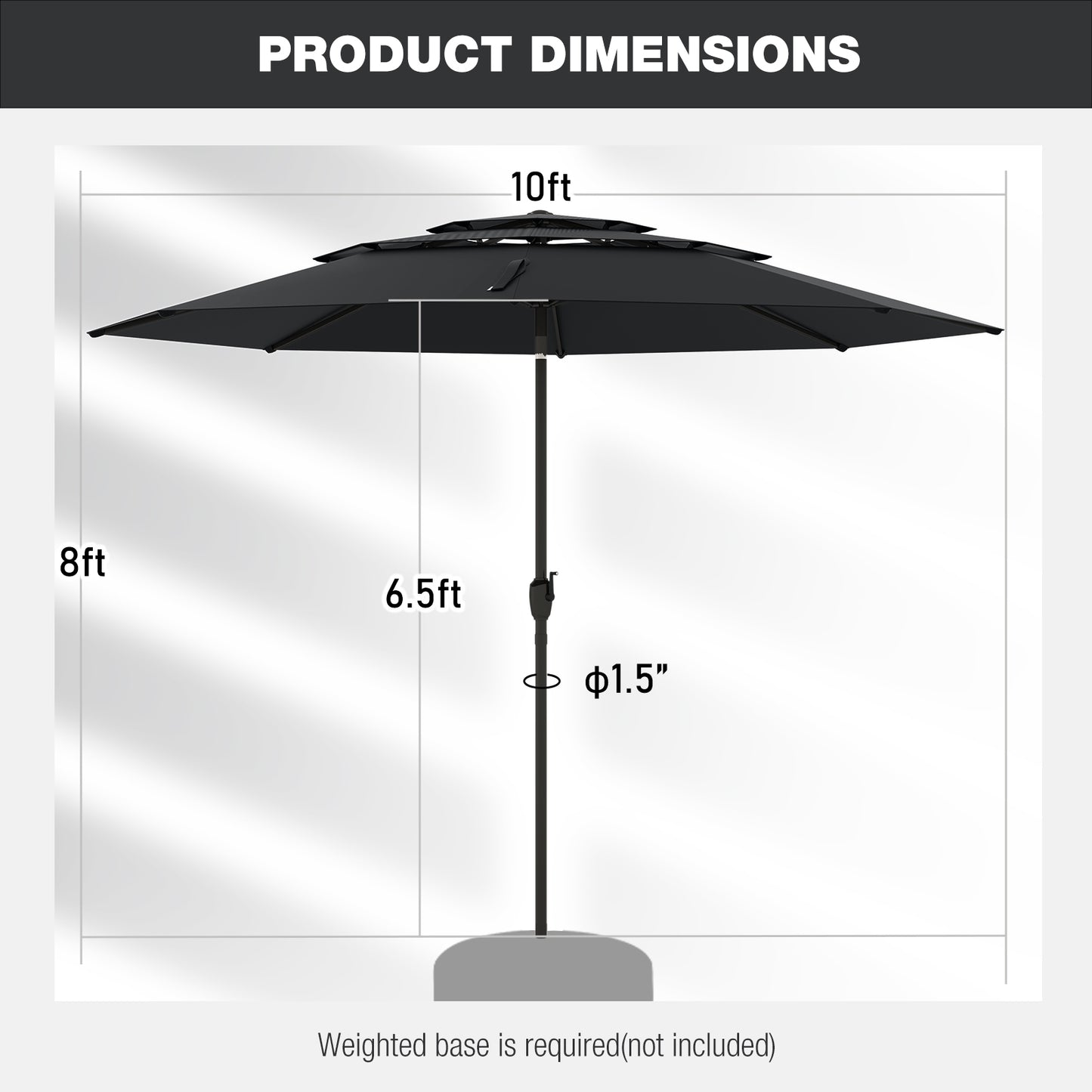 10 ft 3-tier Vented Patio Umbrella with Push Button Tilt, Black Outdoor Umbrellas at Gallery Canada