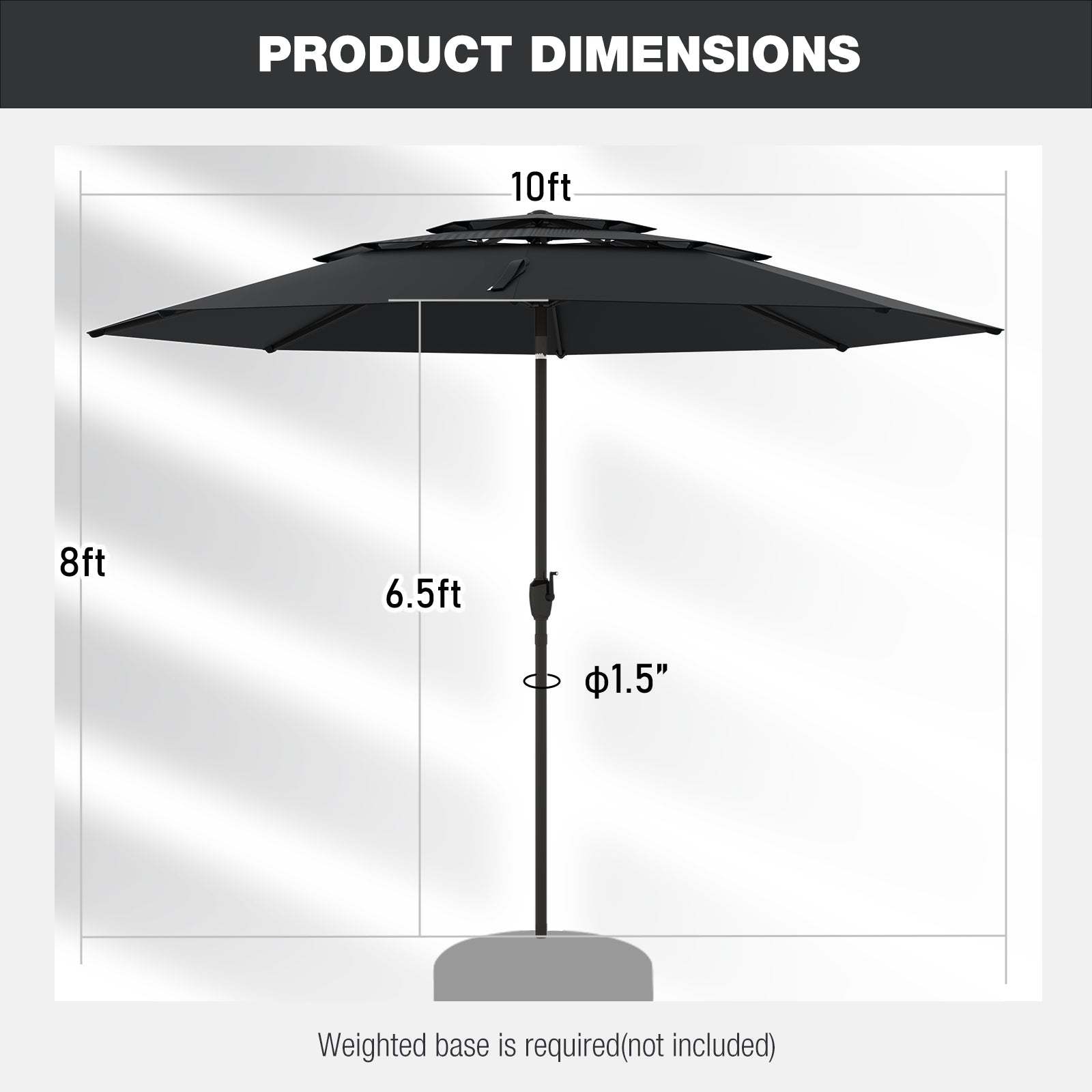 10 ft 3-tier Vented Patio Umbrella with Push Button Tilt, Black Outdoor Umbrellas at Gallery Canada