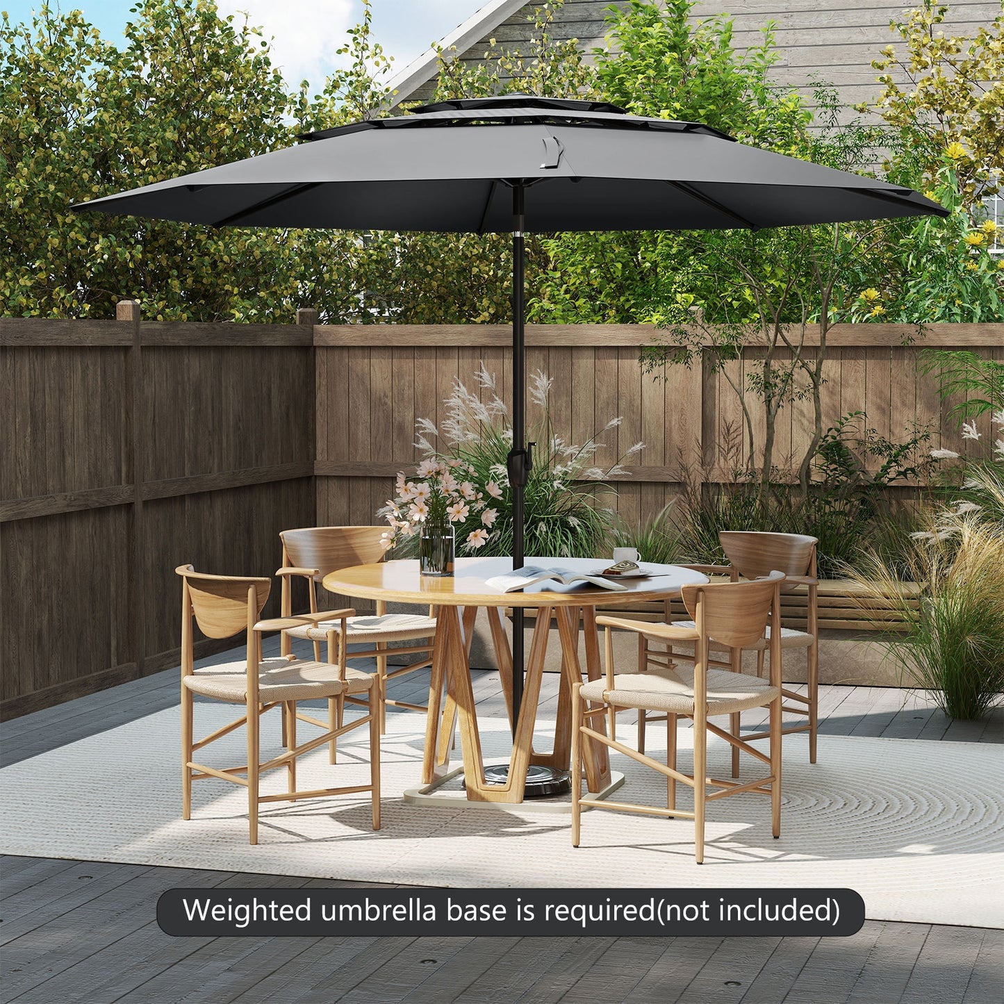 10 ft 3-tier Vented Patio Umbrella with Push Button Tilt, Black Outdoor Umbrellas at Gallery Canada