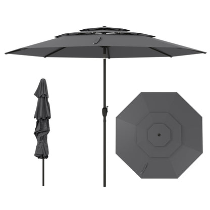 10 ft 3-Tier Vented Patio Umbrella, Push Button Tilt, Gray Outdoor Umbrellas Gray at Gallery Canada