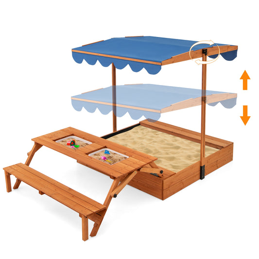 Kids Wooden Sand Box, Foldable Picnic Sensory Table, Bench, Natural Sandboxes Natural at Gallery Canada