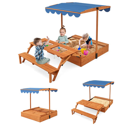 Kids Wooden Sand Box with Foldable Picnic Sensory Table and Bench, Natural Sandboxes at Gallery Canada
