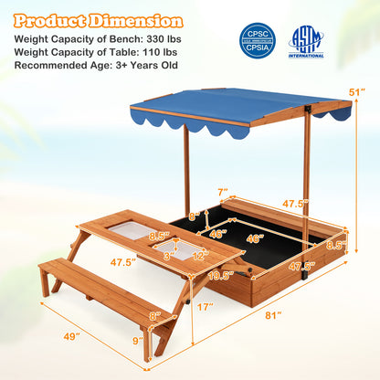 Kids Wooden Sand Box with Foldable Picnic Sensory Table and Bench, Natural Sandboxes at Gallery Canada